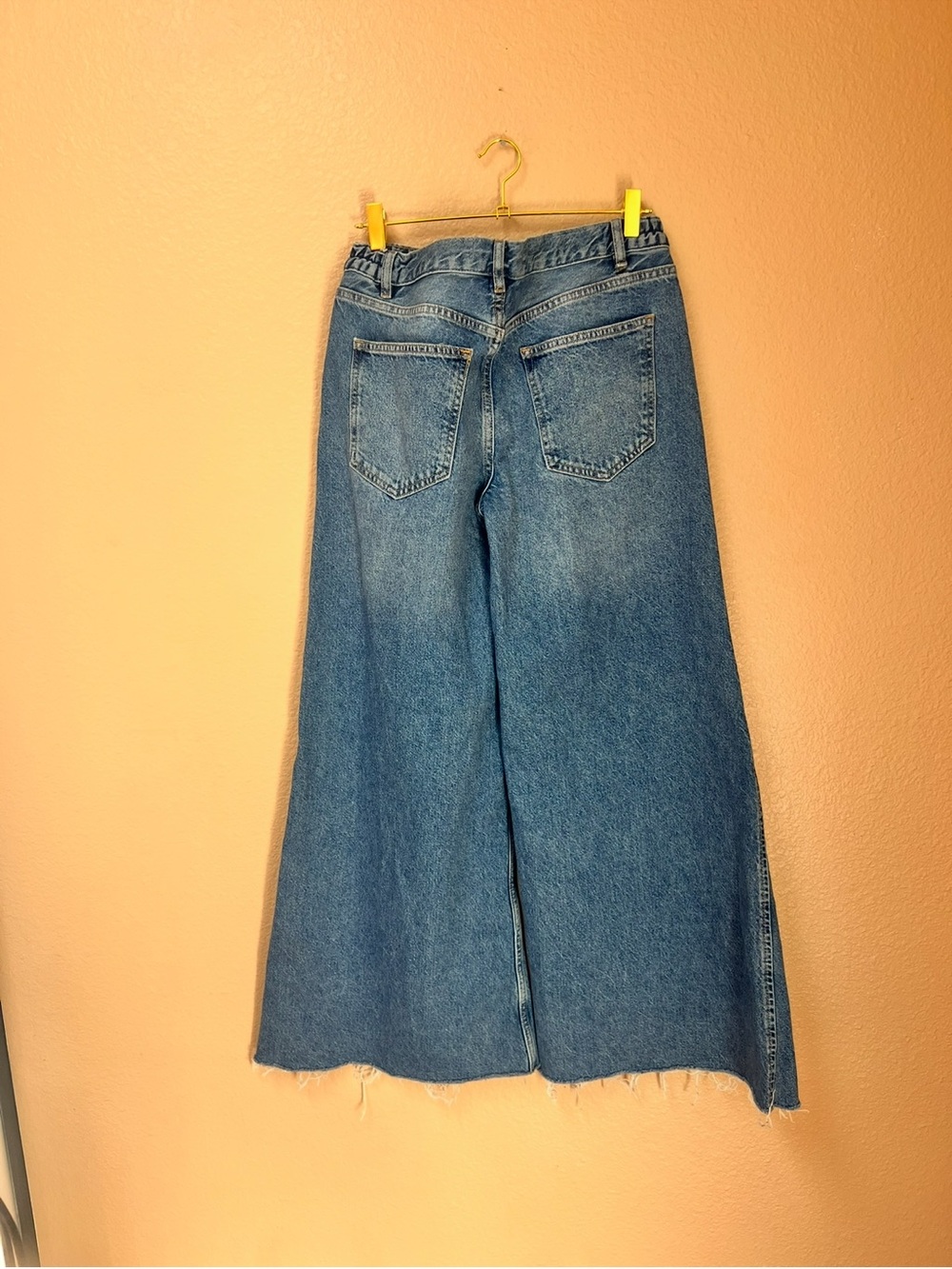 We The Free Cotton Wide Leg Raw Hem High Rise Denim Boho Jeans Size 28 - Picture 3 of 14
